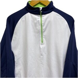 FOOTJOY FJ Mens M White Blue Colorblock 1/4 Zip Pullover Performance Nylon Blend